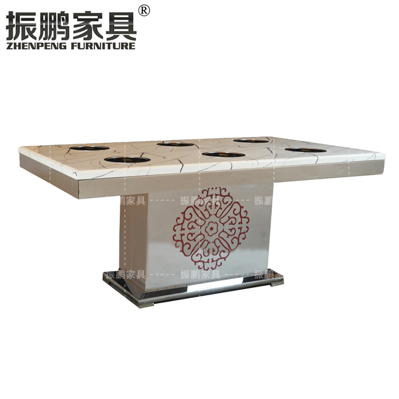 火锅桌-不锈钢-大理石-电磁炉-方桌