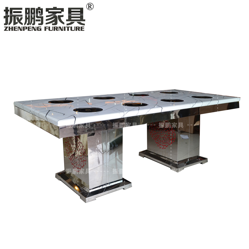 火锅桌-不锈钢-大理石-电磁炉-方桌