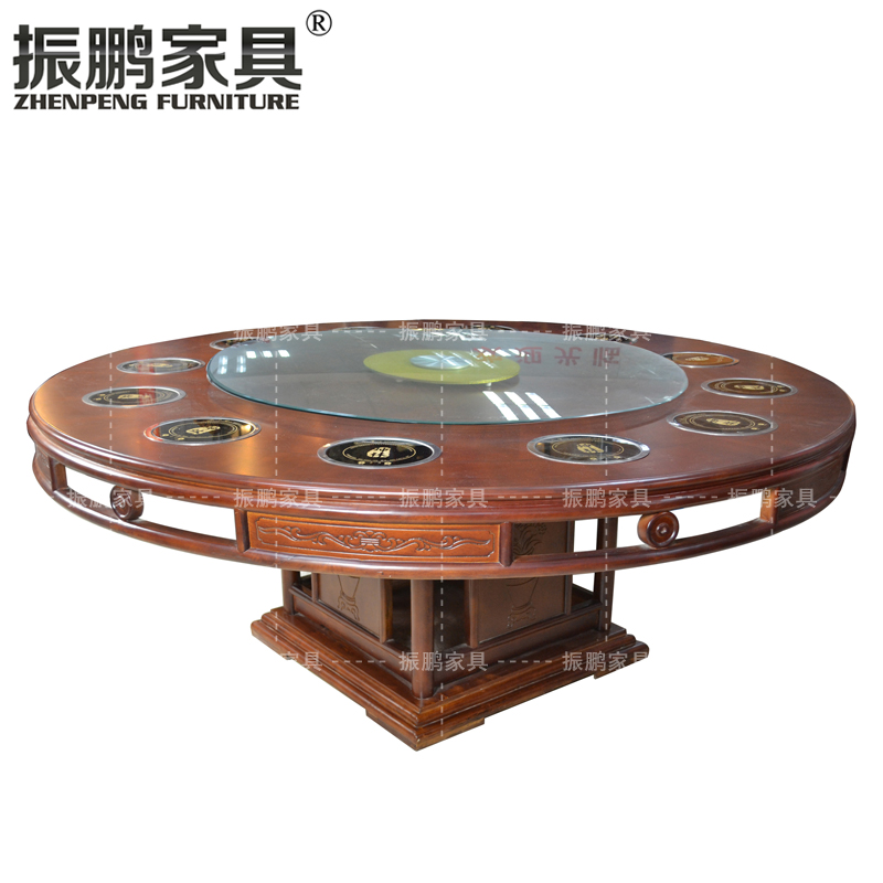 手动转盘新中式圆桌